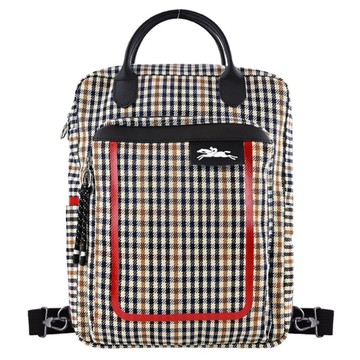 LONGCHAMP LE PLIAGE 系列千鳥格紋電腦後背包(藍x棕)20023-HBH-B85