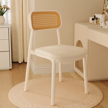 網紅復古藤編椅設計師餐桌椅奶油風餐廳餐椅加厚塑料椅子J-68公司貨