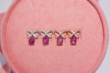 真紅寶石星形耳環，深粉紅，漂亮，925銀