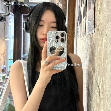 褶皺鏡面愛心玫瑰iPhone14promax蘋果13手機殼12/11pro電鍍XR軟殼