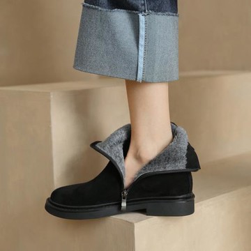 大碼低跟厚底百搭冬季加絨短靴