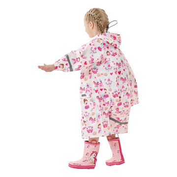 愛北鼻 滿版印花兒童雨衣 領口加高防水 L碼-建議110-120cm  粉城堡女孩  1入