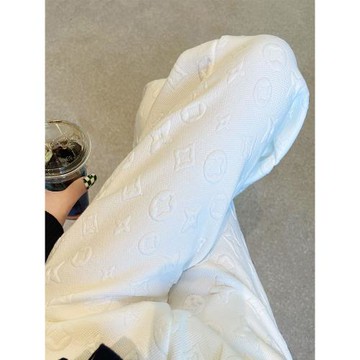 高級感白色褲子女加絨加厚垂感顯瘦提花高個加長拖地褲高腰闊腿褲