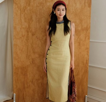 【芒草】新中式復古中國風 雙層棉紗/翻領旗袍