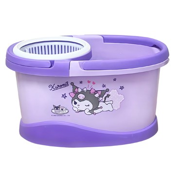 U-House 樺新 Kuromi 酷洛米 超省力滾輪拖把組 脫水桶 + 拖把桿 + 高纖維布盤 x 2 粉紫款  125cm  1組