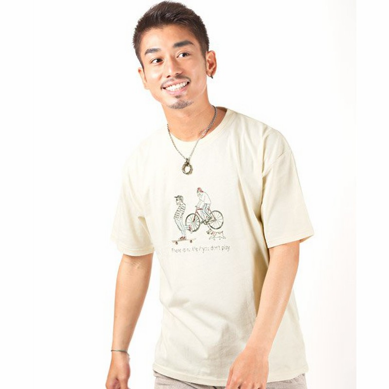 ラグスタイル 米綿刺繍イラストtシャツ Tシャツ メンズ 半袖 イラスト ロゴ 刺繍 米綿 メンズ オフホワイト系1 L Luxstyle 通販 Lineポイント最大get Lineショッピング