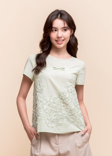 夏日荷風刺繡棉質上衣