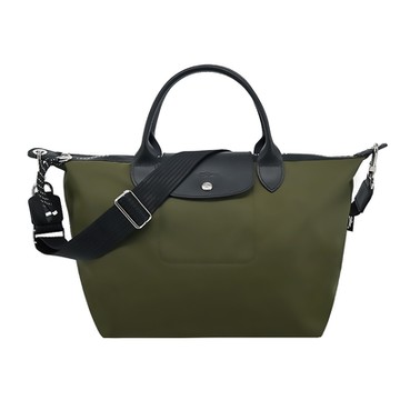 LONGCHAMP LE PLIAGE ENERGY系列再生尼龍短把手提/斜背兩用包(大/卡其綠)
