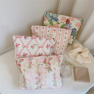 【素希布包】清新粉色系碎花棉布化妝包化妝品護膚品收納洗漱袋