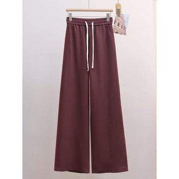 松緊腰垂感闊腿褲女秋季新款窄版休閑高腰直筒顯瘦寬松百搭長褲子