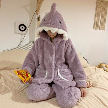 珊瑚絨睡衣女冬季加厚加絨保暖套裝學生可愛卡通毛絨絨秋冬家居服