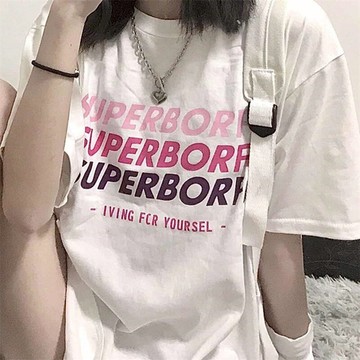 正肩短袖t恤女新款夏裝ins潮原宿風寬松顯瘦設計感上衣服