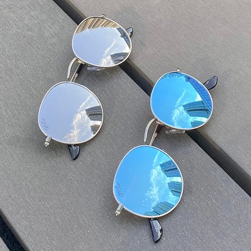 【免運費】Riley 偏光經典復古小框銀色鏡面墨鏡 - 香港原創