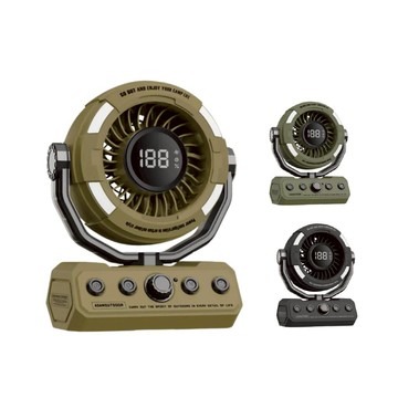 【ADAM】無線DC充電式照明擺頭循環扇 【黑/綠/沙-顏色隨機】USB充電 自動擺頭 高續航風扇