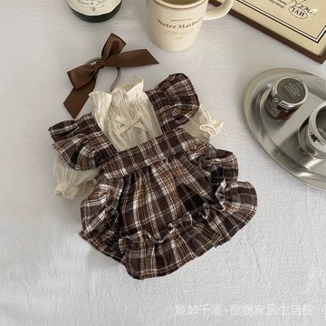 狗狗衣服公主格子蝶結裙子複古泰迪比熊小中型犬衣服ins