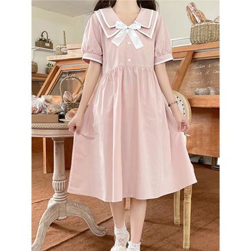 12歲大童女孩連衣裙夏裝13胖女童14初中學生15寬松大碼學院風裙子