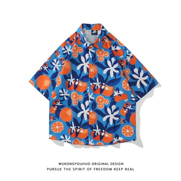 悟空有貨趣味滿印短袖襯衫男潮牌街頭bf慵懶風情侶休閑夏威夷襯衣
