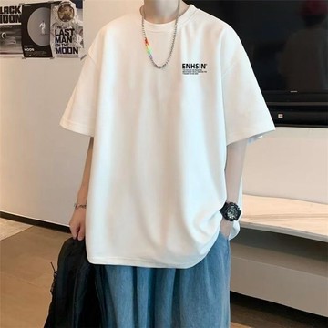 夏季潮流男新款港風短袖字母五分袖休閒寬鬆百搭上衣體恤