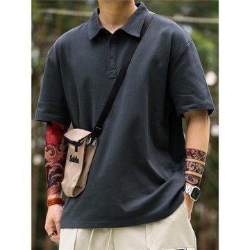 BGYO鹿起 肌理感基礎款美式休閑POLO衫男夏季寬松簡約翻領短袖T恤