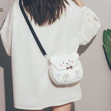冬季可愛少女單肩羊羔毛絨包包2024新款潮日系兒童百搭卡通斜挎包