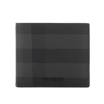 BURBERRY 經典格紋帆布對開8卡短夾(炭灰色)