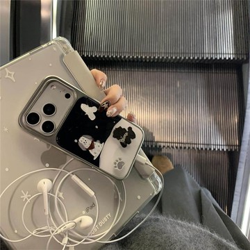✨iphone手機保護殼✨ins風夜晚雪地小狗銀邊玻璃手機殼適用蘋果iPhone17promax高級感