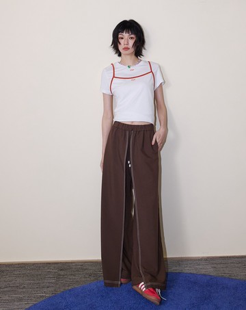 A｜好比例配色壓線裙片造型寬褲(兩色)