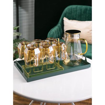 輕奢家用玻璃水杯套裝耐熱耐高溫防爆水壺客廳待客琥珀色帶把茶杯