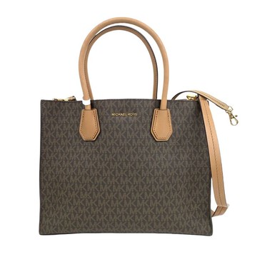 michael kors棕色兩用肩背手提人造革老花托特包