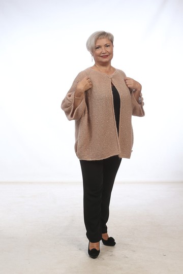 女款節慶手工針織超大亮片米色安哥拉羊毛開襟衫