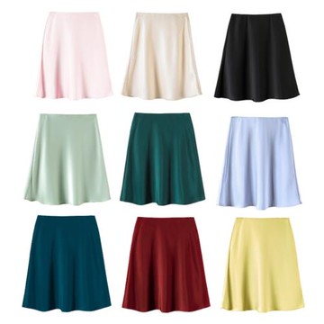 夏季高腰顯瘦短裙緞面光澤絲滑半身裙包臀A字裙垂墜感半身裙溫柔