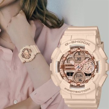 CASIO 卡西歐 G-SHOCK 時尚雙顯電子錶 女錶 手錶 夏日煥新提案 送禮推薦-玫瑰金x奶茶色 GMA-S140PG-4A