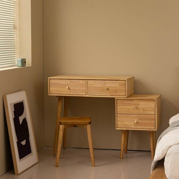 化妝桌 鏡台 梳妝台 免運 開立發票 原木實木梳妝臺北歐簡約小戶型臥室化妝桌一體可伸縮床邊化妝柜