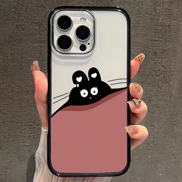 可愛愛心兔適用蘋果iPhone17Pro 16 15 14 13 12 11 Pro Max黑邊透明亞克力防摔手機殼
