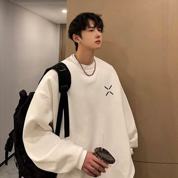 【癮品流行-YP】長袖帽t大學T  圓領落肩帽T 連帽情侶套頭 印花秋冬衛衣 男2025春秋季韓版新款 圓領寬鬆上衣 c