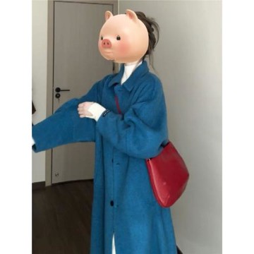 (免運)韓系高級感超好看克萊因藍毛呢外套中長款今年流行爆款大衣秋冬季