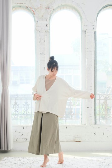 OMAKE 雙釦和式外套 / 礫紋布 米白