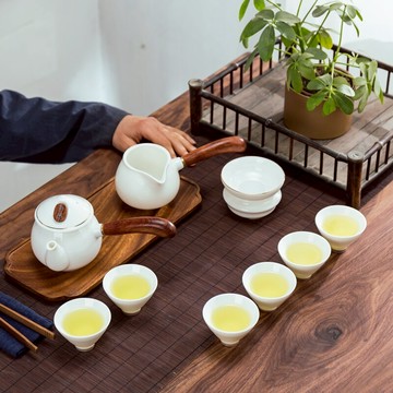 羊脂玉白瓷功夫茶具套裝家用高檔側把茶壺茶杯整套泡茶壺禮盒旅行