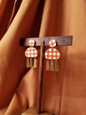 原創手作 Ocean On The Moon - 復古格子圖案軟陶耳環/耳夾