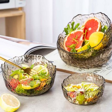 日式錘紋玻璃碗水果盤蔬菜沙拉碗盤網紅北歐風不規則創意甜品碗