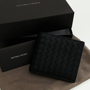 美國百分百【全新真品】BOTTEGA VENETA 真皮編織 短夾 BV 皮夾 配件 皮革 歐洲精品 黑色 BN16
