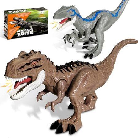 2PCS Dinosaur Toys for Kids 3-5, Velociraptor T-Rex Toys for Child