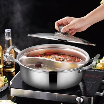 【JUSTCOOK 廚藝寶】316不鏽鋼鴛鴦雙耳湯鍋32公分含鍋蓋/加厚加深/導熱快速均勻/火鍋/團聚/聚餐/希爾頓