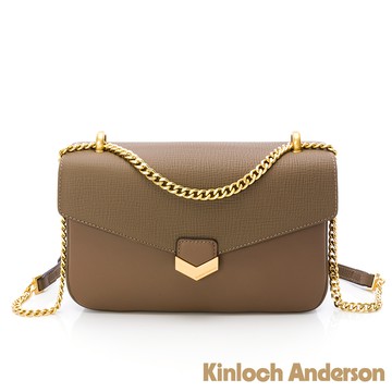 【金安德森】 Chaya鏈條壓紋斜側包-褐灰