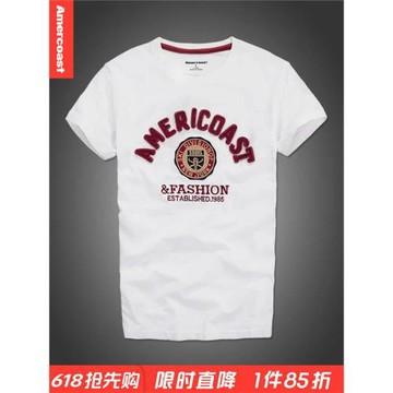 美洲海岸af男t恤純棉短袖美式刺繡男士品牌男裝貼布繡花出口外貿