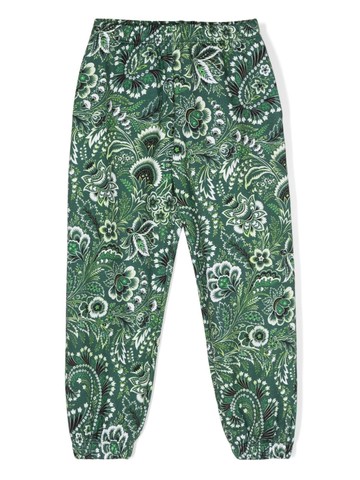 ETRO KIDS - floral-print track pants - kids - Cotton/Polyamide - 8 yrs - Green