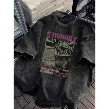 多款圖案可選！純棉水洗做舊短袖 男生T恤 素面 短袖上衣 oversize復古短t 短袖T恤 男女可穿 水洗休閑純棉素t