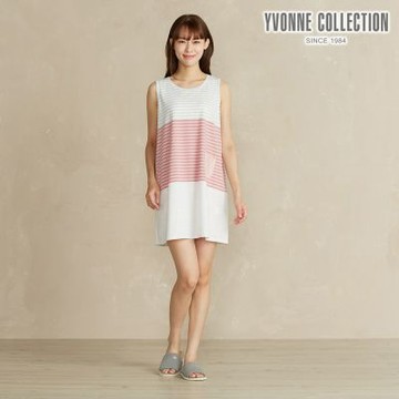 YVONNE 以旺傢飾 變色條紋無袖洋裝-微光粉