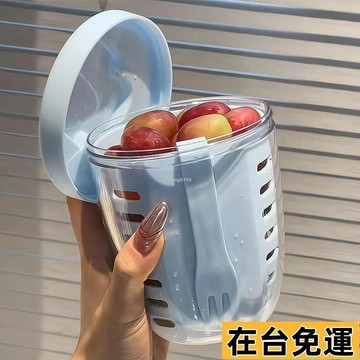 🌱在台出貨🌱 貨在臺水果杯 早餐沙拉杯帶叉子便攜式瀝水雙層外帶野餐盒密封沙拉水果杯