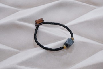 【墨玉平火】天然烏雞平安扣翡翠・九乘金鋼結手鍊・天然玉